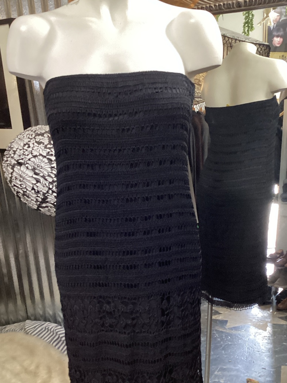 Chico's Black Textured Knit  lace Strapless Dress or skirt.Works both ways. Fab